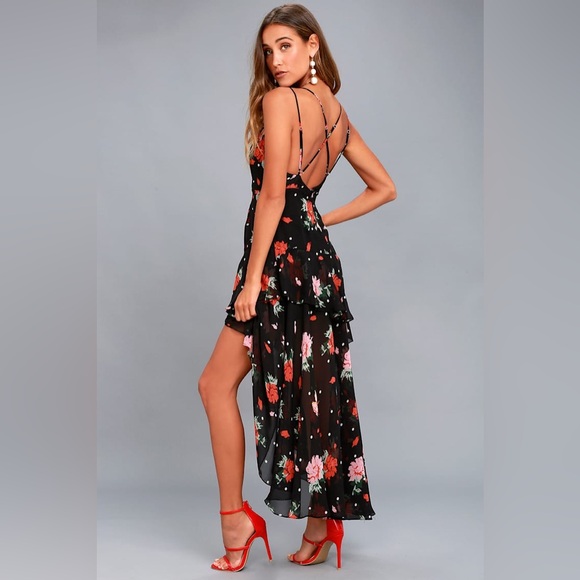 Lulu’s California Sunset Black Floral Print High-Low Dress XL - Picture 3 of 9